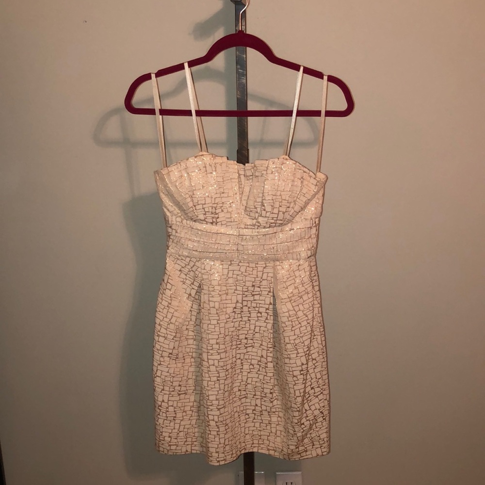 Size 4 Max and Cleo strapless gold lined dress